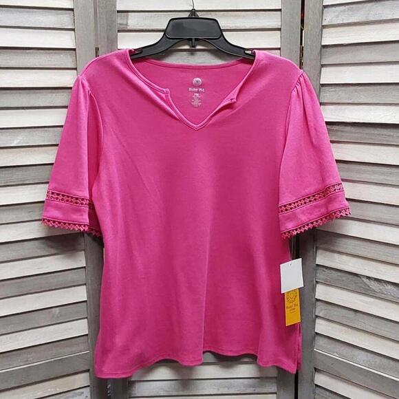 Bright Blooms Elbow Sleeve Interlock Blouse | Ruby Rd | Medium Petite - Picture 1 of 10